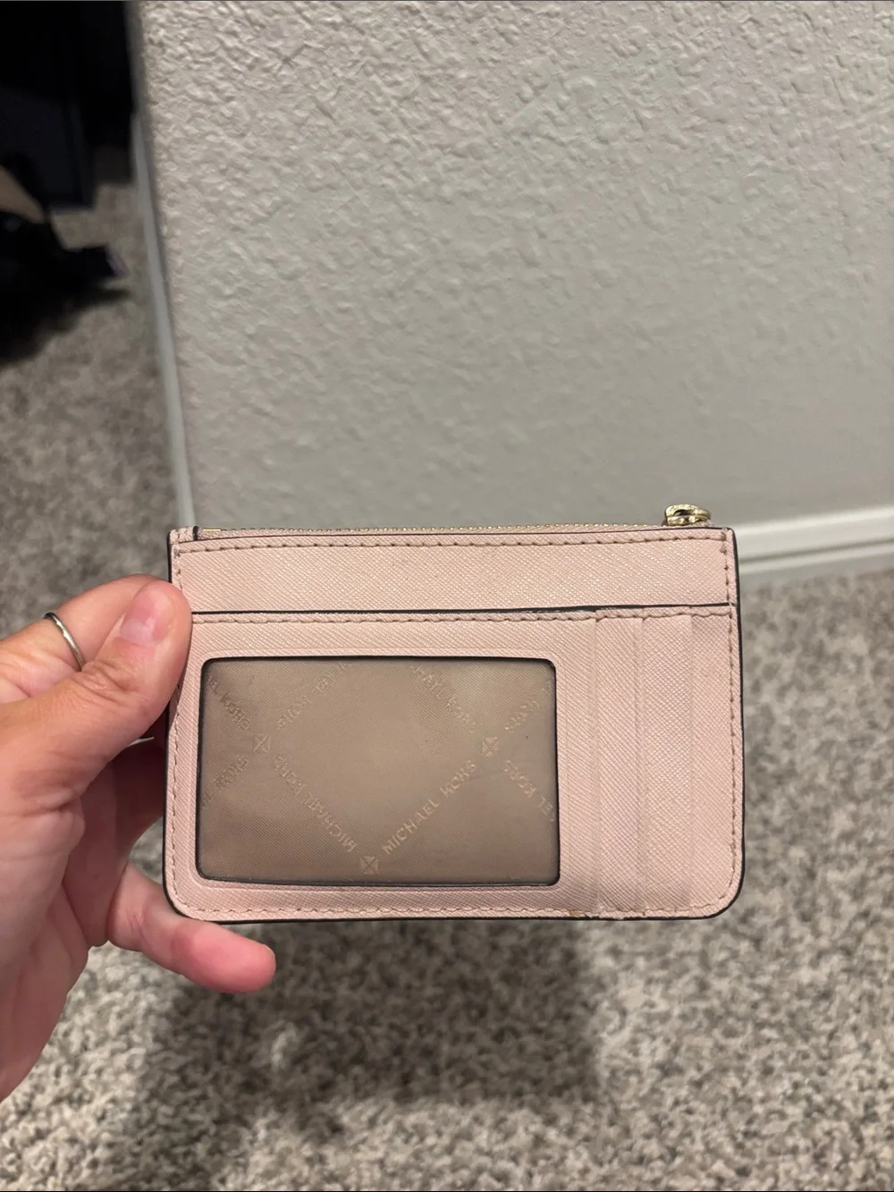 MICHAEL KORS Pink Saffiano Leather Card Case Wallet